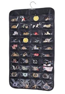 Bloss Hanging Jewelry Organizer, Double Sided 80 Pocket Jewelry Chain Storage Bag 2 Layer of Fabric Jewelry Organizer Holder for Necklace Bracelet Earring Ring Chain Knitting Tool-Black