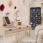 Bloss Hanging Jewelry Organizer, Double Sided 80 Pocket Jewelry Chain Storage Bag 2 Layer of Fabric Jewelry Organizer Holder for Necklace Bracelet Earring Ring Chain Knitting Tool-Black