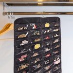 Bloss Hanging Jewelry Organizer, Double Sided 80 Pocket Jewelry Chain Storage Bag 2 Layer of Fabric Jewelry Organizer Holder for Necklace Bracelet Earring Ring Chain Knitting Tool-Black