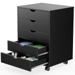 Sweetcrispy 5 Drawer Chest, Dressers Storage Cabinets Wooden Dresser Mobile Cabinet with Wheels Room Organizer, Small Drawers Wood Organization Furniture for Office, Home, Black Wood