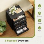Sweetcrispy 5 Drawer Chest, Dressers Storage Cabinets Wooden Dresser Mobile Cabinet with Wheels Room Organizer, Small Drawers Wood Organization Furniture for Office, Home, Black Wood
