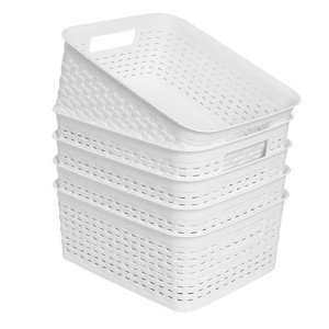 Soddeph Plastic Storage Baskets for Cabinets, Household Pantry Organization with Handle,Organizer Bins for Room,Bathrooms,Under-Sink,Kitchen (White, S-5PACK)