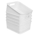 Soddeph Plastic Storage Baskets for Cabinets, Household Pantry Organization with Handle,Organizer Bins for Room,Bathrooms,Under-Sink,Kitchen (White, S-5PACK)