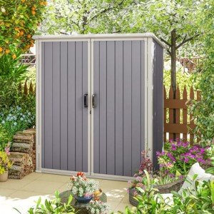 Jolydale 5.0’ x 3.1’ Outdoor Storage Shed, Resin Utility Tool Shed with Large Storage Room Storage House with Lockable Door, for Backyard, Patio and Lawn Furniture, Gray
