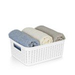 Soddeph Plastic Storage Baskets for Cabinets, Household Pantry Organization with Handle,Organizer Bins for Room,Bathrooms,Under-Sink,Kitchen (White, S-5PACK)