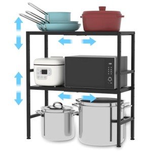 2-Tier Expandable Metal Storage Shelves, 150LBS Heavy Duty Shelving Units and Storage,Adjustable Utility Organization and Storage Shelf Rack For Kitchen Garage Laundry Bathroom Pantry Warehouse