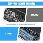 MODERNUS Magnetic Socket Organizer - 6-Piece Tool Storage for SAE & Metric Drive Sockets - Clear Size Markings, Deep Slots, Powerful Magnet - Holds 143 Pieces - (Sockets Not Included)