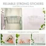 LIGHT DUST Wire Hanging Wall Basket, 2 Black Baskets Set, Adhesive Wall Mount Organizer for Pantry Kitchen RV Bathroom Cabinet Storage Organization