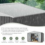Aoxun 9.5 x 9.5 FT Outdoor Storage Shed with Lockable Door Outdoor Large Metal Shed Waterproof Tool Shed Storaging Tool, Bike for Paio, Lawn, Gray