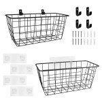 LIGHT DUST Wire Hanging Wall Basket, 2 Black Baskets Set, Adhesive Wall Mount Organizer for Pantry Kitchen RV Bathroom Cabinet Storage Organization