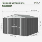 Aoxun 9.5 x 9.5 FT Outdoor Storage Shed with Lockable Door Outdoor Large Metal Shed Waterproof Tool Shed Storaging Tool, Bike for Paio, Lawn, Gray