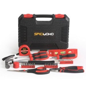 SPICIMOMO 38 Pieces Tool Set with Portable Storage Boxes, Basic Home Red Tool Kit for Daily Repairing and Maintenance, Home DIY Tool Kit Set for Office & Garage