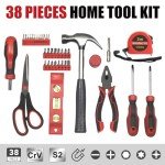 SPICIMOMO 38 Pieces Tool Set with Portable Storage Boxes, Basic Home Red Tool Kit for Daily Repairing and Maintenance, Home DIY Tool Kit Set for Office & Garage