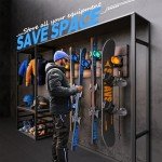 Ski & Snowboard Wall Rack for Garage Wall Fits Any Ski/board, Ski Wall Mount Holders Damage-Free Storage Rack, Garage Organization Space-Saving Winter Gear Organizer, Blue, 4 Pack