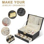 GUOER Jewelry Box for Women Girl Wife - Large PU Leather Jewelry Organizer Storage Case with Two Layers Display for Earrings Bracelets Rings Watches (Checkered Black)