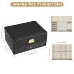 GUOER Jewelry Box for Women Girl Wife - Large PU Leather Jewelry Organizer Storage Case with Two Layers Display for Earrings Bracelets Rings Watches (Checkered Black)