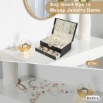 GUOER Jewelry Box for Women Girl Wife - Large PU Leather Jewelry Organizer Storage Case with Two Layers Display for Earrings Bracelets Rings Watches (Checkered Black)