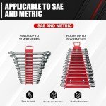 C&T 2 Pack Magnetic Wrench Organizer,Magnetic Wrench Holder, SAE and Metric,Premium Quality Wrench rack,1/4" - 1/16", 6mm-24mm, 15+12pack