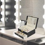 GUOER Jewelry Box for Women Girl Wife - Large PU Leather Jewelry Organizer Storage Case with Two Layers Display for Earrings Bracelets Rings Watches (Checkered Black)