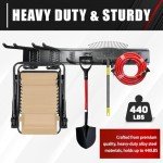 48In Garage Storage, Garage Tool Organization Wall Mount, Tool Organizer, Wall Mount Tool Storage Rack, Garage Garden Tool Organizer with 3 Rails and 7 Hooks, Hold Up to 440lbs, Include Torpedo level