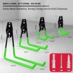 15-Piece Garage Hook Wall Storage Tool, Steel Heavy Duty Bike Hooks, Anti-Slip Utility Hook Hanger, Garden Organizer Wall Mount Assortment, Wood, Brick, Concrete Wall (Green)