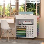 Craft Organization and Storage Cart Compatible with Cricut Machines, Featuring Vinyl Roll Holder and Drawers, Rolling Craft Storage Cabinet and Workstation for Craft Room and Home