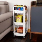 Yieach Slim Baby Storage Cart,3 Tier Rolling Carts With Wheels and Laundry Room Organization and Storage,Utility Bathroom Shelf and Slide Out Organizer for Kitchen,Laundry Narrow Storage Cabinet,White