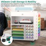 Craft Organization and Storage Cart Compatible with Cricut Machines, Featuring Vinyl Roll Holder and Drawers, Rolling Craft Storage Cabinet and Workstation for Craft Room and Home