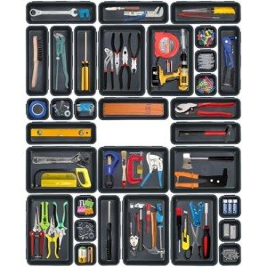 QYQRQF Tool Box Organizer, Tool Drawer Organizer Tray Divider Toolbox Organization Garage Tool Organizers and Storage for Rolling Tool Chest Cabinet Workbench Desk Drawer Organization, Black (32PCS)