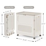 HAIXIN Large Plastic Storage Bins, Folding Storage Containers with Wheels, Sports Equipment Organizer, Basketball, Golf Balls, Home Garage Storage Box (Milk White, 32.4Gal)