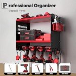Spampur Power Tool Organizer Wall Mount, 15 Min Fast Assembly & Maximum 100lb load by Heavy Duty Metal,4/6/8 Slots for Cordless Drill, Garage Storage Shelf with Hooks, Suitable for Pegboard/Shed