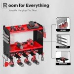 Spampur Power Tool Organizer Wall Mount, 15 Min Fast Assembly & Maximum 100lb load by Heavy Duty Metal,4/6/8 Slots for Cordless Drill, Garage Storage Shelf with Hooks, Suitable for Pegboard/Shed