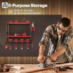 Spampur Power Tool Organizer Wall Mount, 15 Min Fast Assembly & Maximum 100lb load by Heavy Duty Metal,4/6/8 Slots for Cordless Drill, Garage Storage Shelf with Hooks, Suitable for Pegboard/Shed