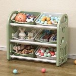 Kids Toy Organizer with 6 Storage Bins,Children Toys Storage Organizer for Books, Building Blocks, School Materials,Green