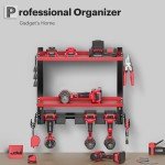 Spampur Power Tool Organizer Wall Mount, 15 Min Fast Assembly & Maximum 100lb load by Heavy Duty Metal,4/6/8 Slots for Cordless Drill, Garage Storage Shelf with Hooks, Suitable for Pegboard/Shed