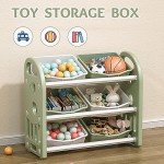 Kids Toy Organizer with 6 Storage Bins,Children Toys Storage Organizer for Books, Building Blocks, School Materials,Green