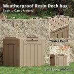 Greesum 31 Gal Resin Deck Box,Outdoor Storage for Patio,Garden Tools,Pool Supplies, Weatherproof and UV Resistant, Lockable, Light Coffee