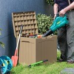 Greesum 31 Gal Resin Deck Box,Outdoor Storage for Patio,Garden Tools,Pool Supplies, Weatherproof and UV Resistant, Lockable, Light Coffee