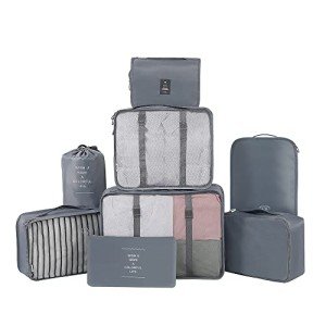SUIUOI 8 Pieces Suitcase Organiser Set, Travel Clothes Bags, Waterproof Suitcase Organiser Packing Bags, Travel Organiser Bag, Travel Luggage Clothes Bag for Clothes/Cosmetics/Shoes/Cables
