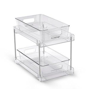 SureHelp™ 2 Tier Bathroom Storage Organizer | Multi- Purpose Pull-Out Organization with Track for Pantry, Kitchen | Clear Under Sink Organizers and Storage for Medicine Cabinet Drawers Bins and Vanity