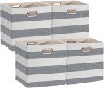 Bosyarthm Foldable Cube Storage Bins, Thicker Fabric Cubby Decorative Storage Baskets for Organization Shelf, Closet, 11x11x11 inch, Pack of 4, Black-white Stripes