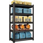 LLIIFFEE Storage Shelves 2000LBS Heavy Duty Garage Shelving Adjustable 5 Tier Metal Shelving Unit Industrial Utility Rack for Garage Storage, Basement, Warehouse Organization (12" D*28" W*63" H)