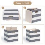 Bosyarthm Foldable Cube Storage Bins, Thicker Fabric Cubby Decorative Storage Baskets for Organization Shelf, Closet, 11x11x11 inch, Pack of 4, Black-white Stripes