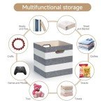 Bosyarthm Foldable Cube Storage Bins, Thicker Fabric Cubby Decorative Storage Baskets for Organization Shelf, Closet, 11x11x11 inch, Pack of 4, Black-white Stripes
