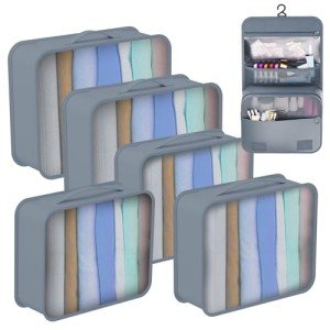 YUSWBCO Packing Cubes for Travel 6 Set Travel Cubes for Packing Suitcase Organizer Lightweight Travel Packing Cubes Travel Packing Organizers (Gray)