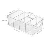 Naivees Plastic Divided Storage Containers Storage Bin Storage Containers with 4 Dividers Cabinet Organization Clear Plastic Bins for Fridge,Pantry, Kitchen (3 Pack)