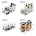Naivees Plastic Divided Storage Containers Storage Bin Storage Containers with 4 Dividers Cabinet Organization Clear Plastic Bins for Fridge,Pantry, Kitchen (3 Pack)