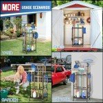 DAOUTIME Garden Tool Organizer with Wheels, Yard Tool Tower rack for Garage Organization and Storage, Up to 35 Long-Handled Tools, Sturdy Metal Steel Tool Holder with 3 Hooks, Outdoor, Black