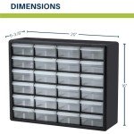 Akro-Mils 10124 24-Drawer Plastic Drawer Storage Cabinet for Garage Organization, Lego Storage, Teacher Toolbox, Makeup Organizer, and More, 20-Inch W x 6-Inch D x 16-Inch H, Black