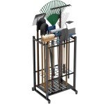 Sttoraboks Garden Tool Organizer, Yard Tool Tower Rack for Garage Organization and Storage, Up to 35 Long-Handled Tools/Rakes/Brooms, Heavy Duty Steel Garden Tool Stand for Shed, Outdoor, Black
